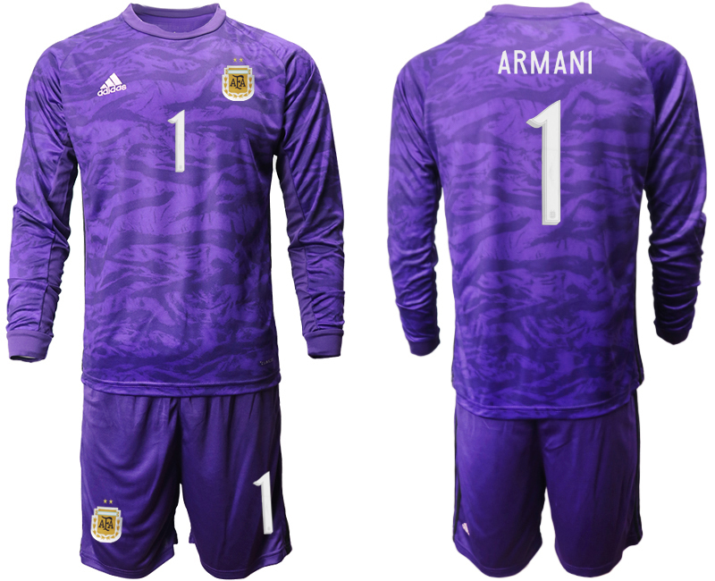 Men 2020-2021 Season National team Argentina goalkeeper Long sleeve purple #1 Soccer Jersey